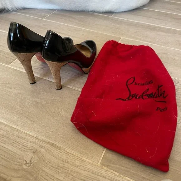 Christian Louboutin black Patent leather cork platform high heels